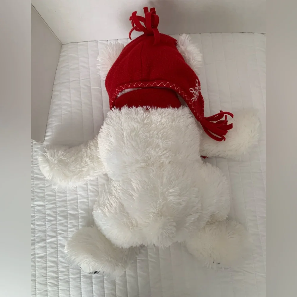 Belkie Bear Stuffed Animal 2009 Polar Furry Scarf Hat White Red Plush